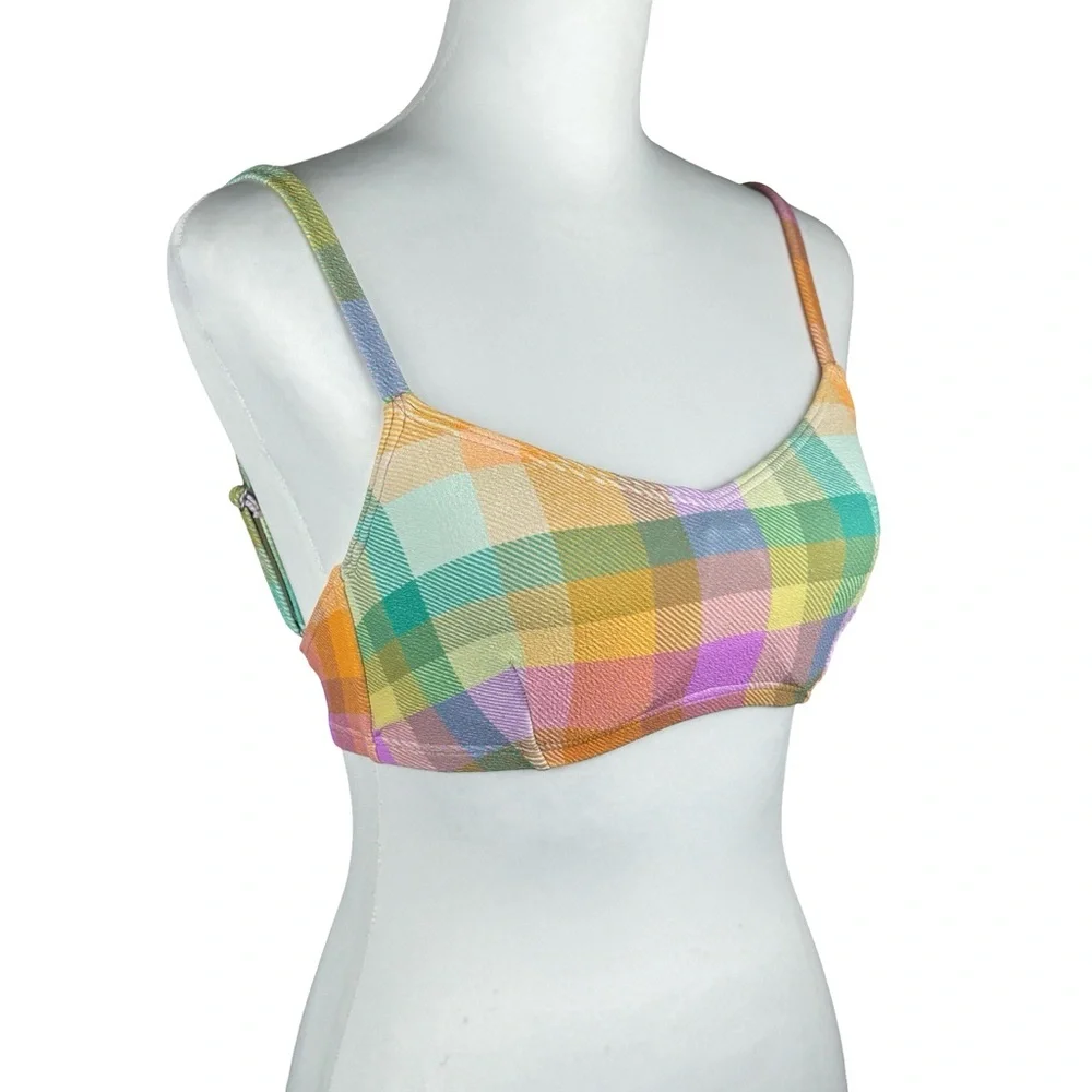 NWT Billabong Warm Waves Lila DD Bralette Pastel Plaid Swimsuit Bikini Top Small